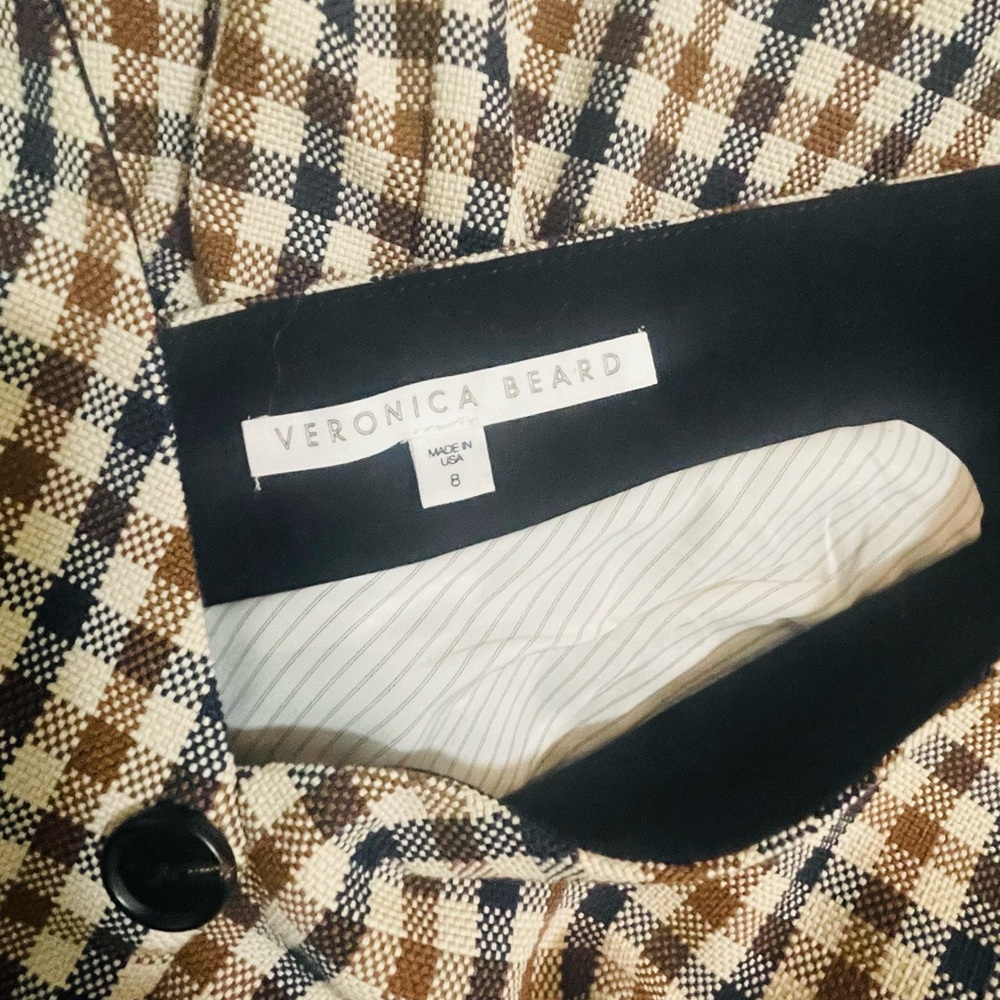 Veronica Beard Strapless Gingham Dress in Brown and Cream - Picture 2 of 3